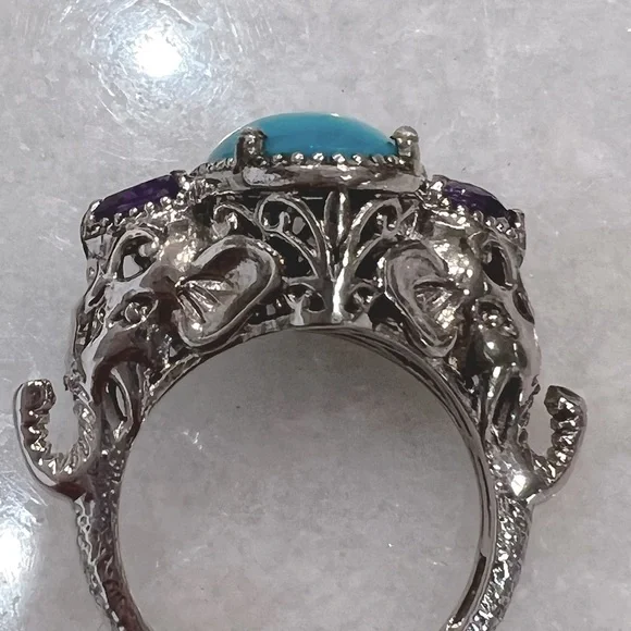 Arizona Sleeping Beauty Turquoise AmethystElephant Head Sterling Silve…